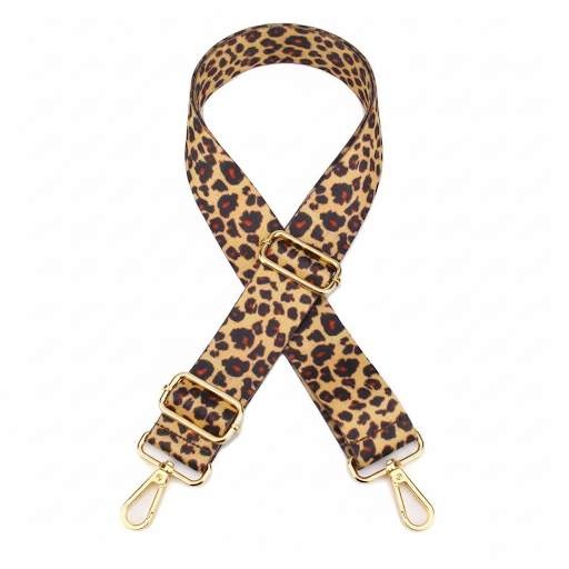 Adjustable Leopard print bag strap- Yellow&Black-Gold Hardware - Sara Crochet